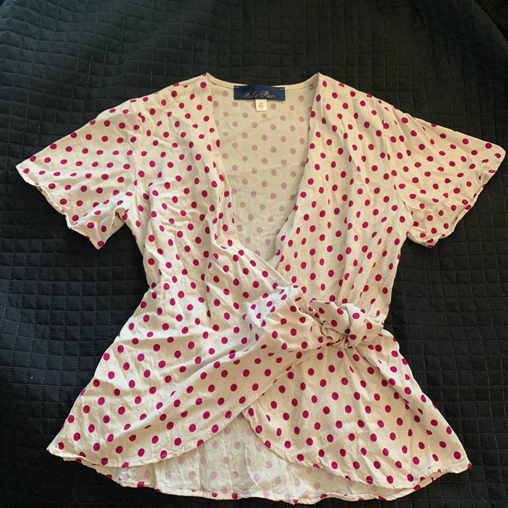 Blue Rain Twist Polka Dot Top